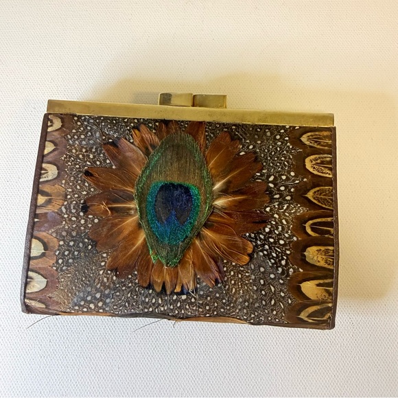Handbags - VTG 60s/70s Peacock & Pheasant Feather Clutch Wallet | Boho MCM Evening Bag